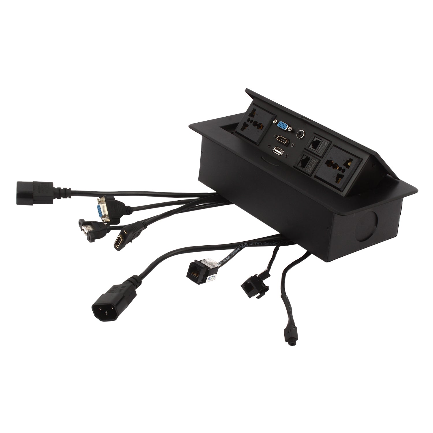 BOXNUBE Hydraulic Pop Up Box Cable Cubby with HDMI, Audio, LAN, USB & Power Ports BOXNUBE Hydraulic Pop Up Box Cable Cubby with HDMI, Audio, LAN, USB & Power Ports